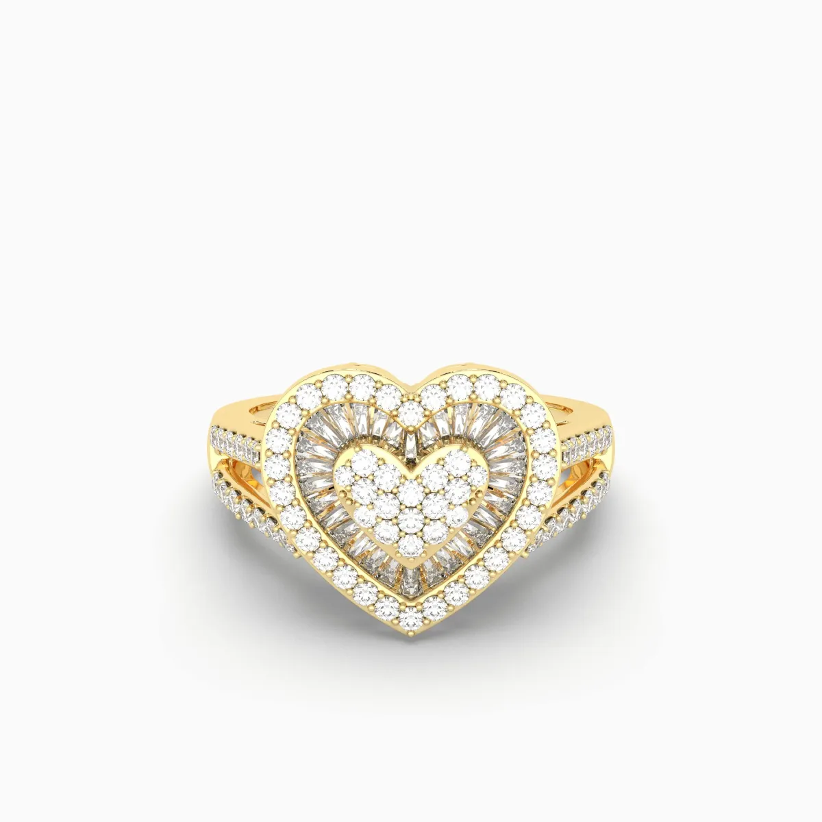 Women's Round And Baguette Natural Diamond Heart Ring