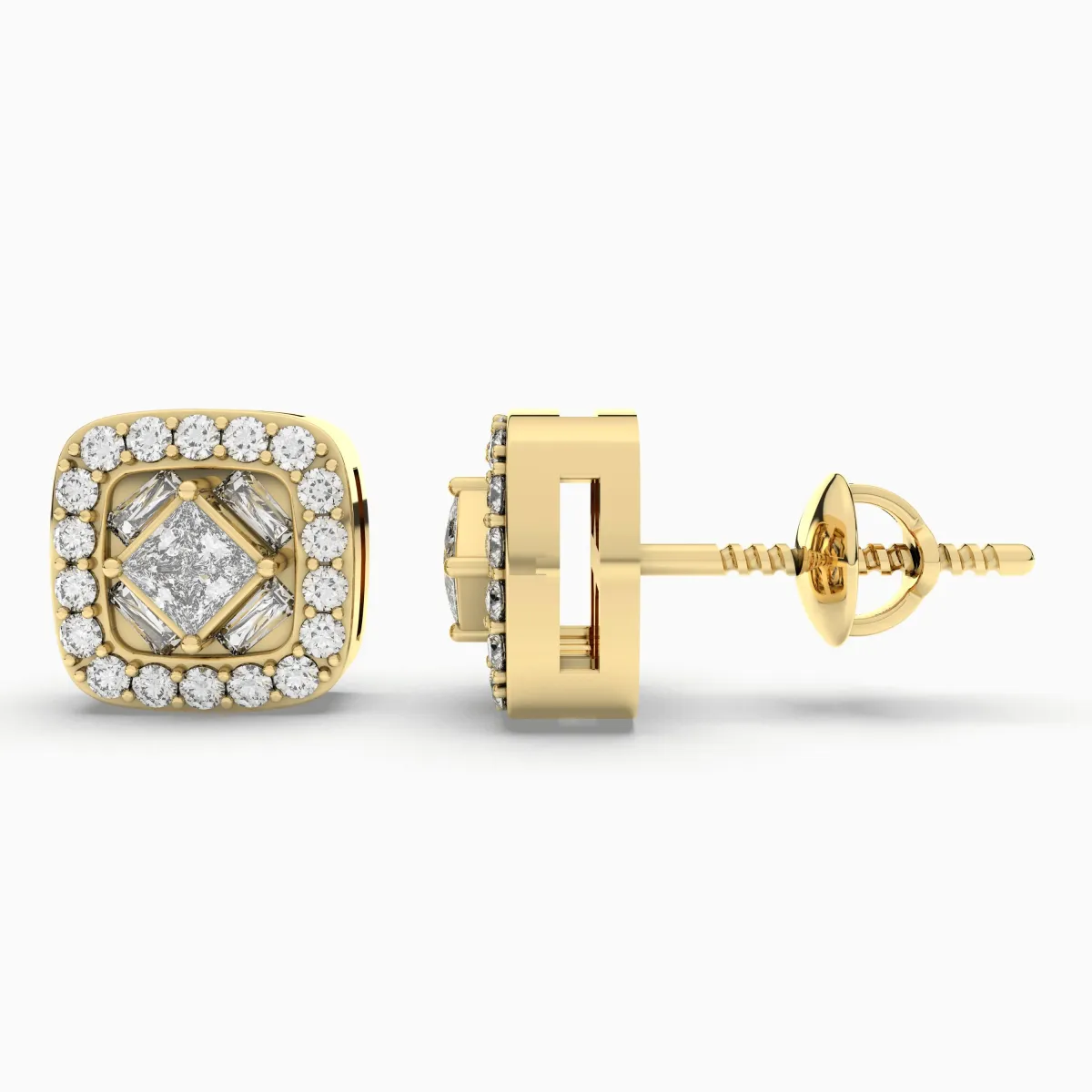 Square 0.54 CT.T.W Natural Diamond Stud Earring For Women 