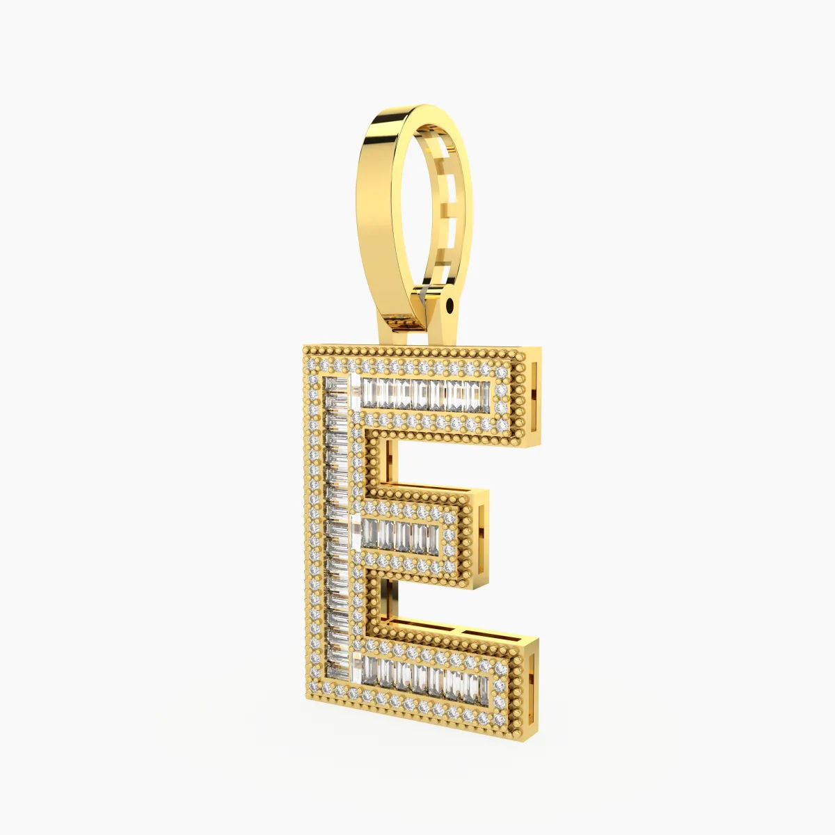 Initial E Baguette And Round Lab Grown Diamond Pendant