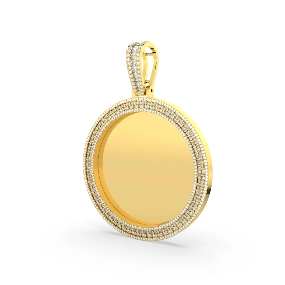 Pave Halo Memorial Picture Round Medallion Pendant