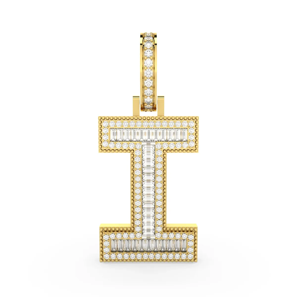 Baguette And Round Natural Diamond letter 'I' Pendant