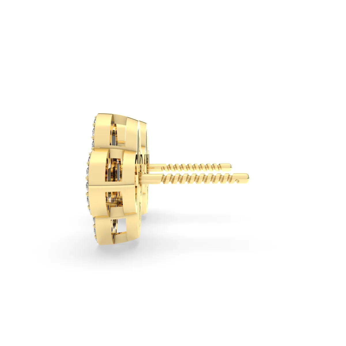 Clover Style Baguette And Round Natural Diamond Studs Earrings