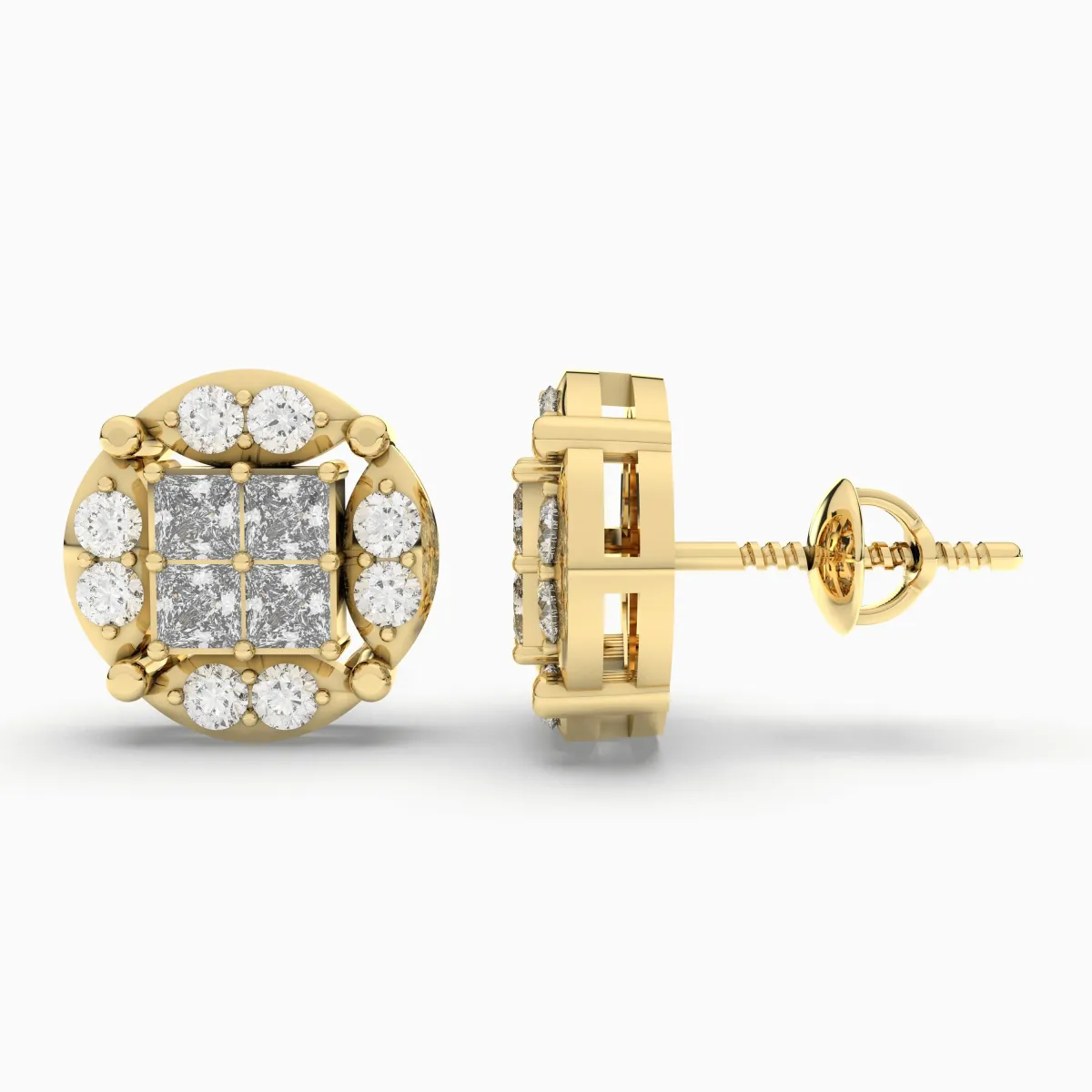 0.54 CT.T.W Natural Diamond Round Cluster Halo Design Unisex Stud Earrings