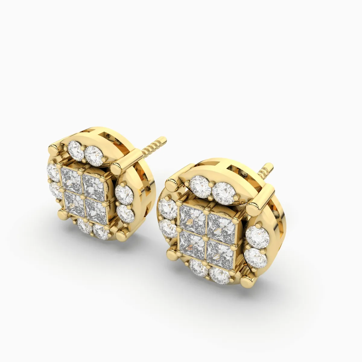 0.54 CT.T.W Natural Diamond Round Cluster Halo Design Unisex Stud Earrings