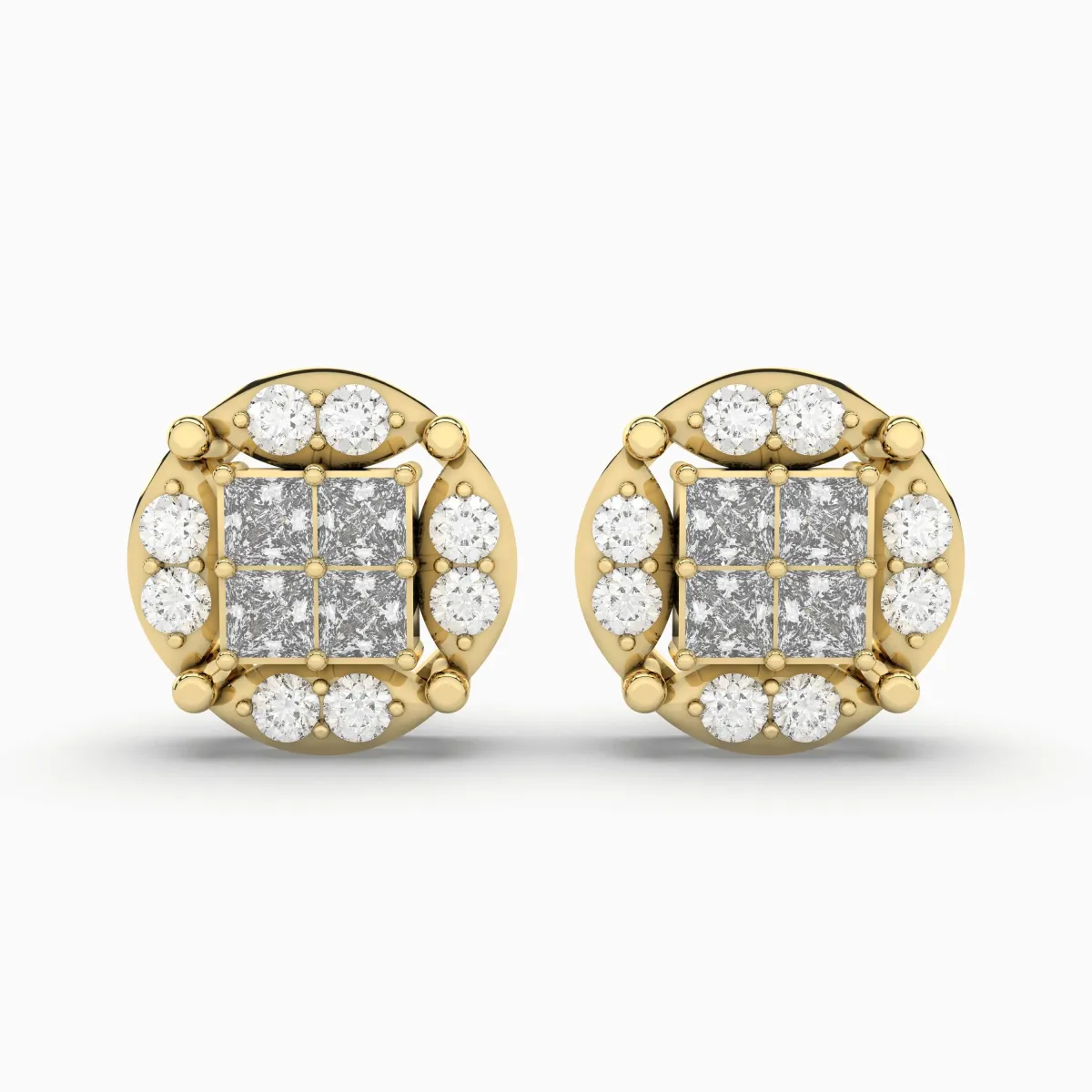 0.54 CT.T.W Natural Diamond Round Cluster Halo Design Unisex Stud Earrings