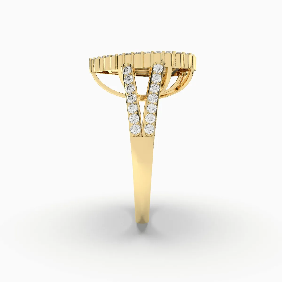 Round And Baguette Natural Diamond Heart Shape Ring