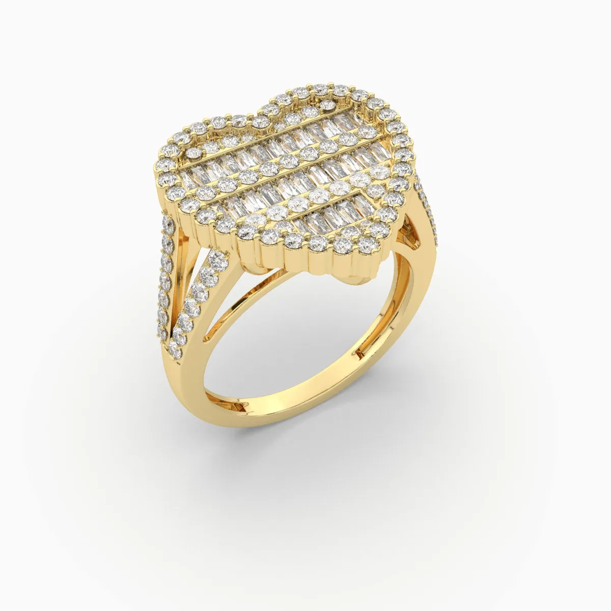 Round And Baguette Natural Diamond Heart Shape Ring