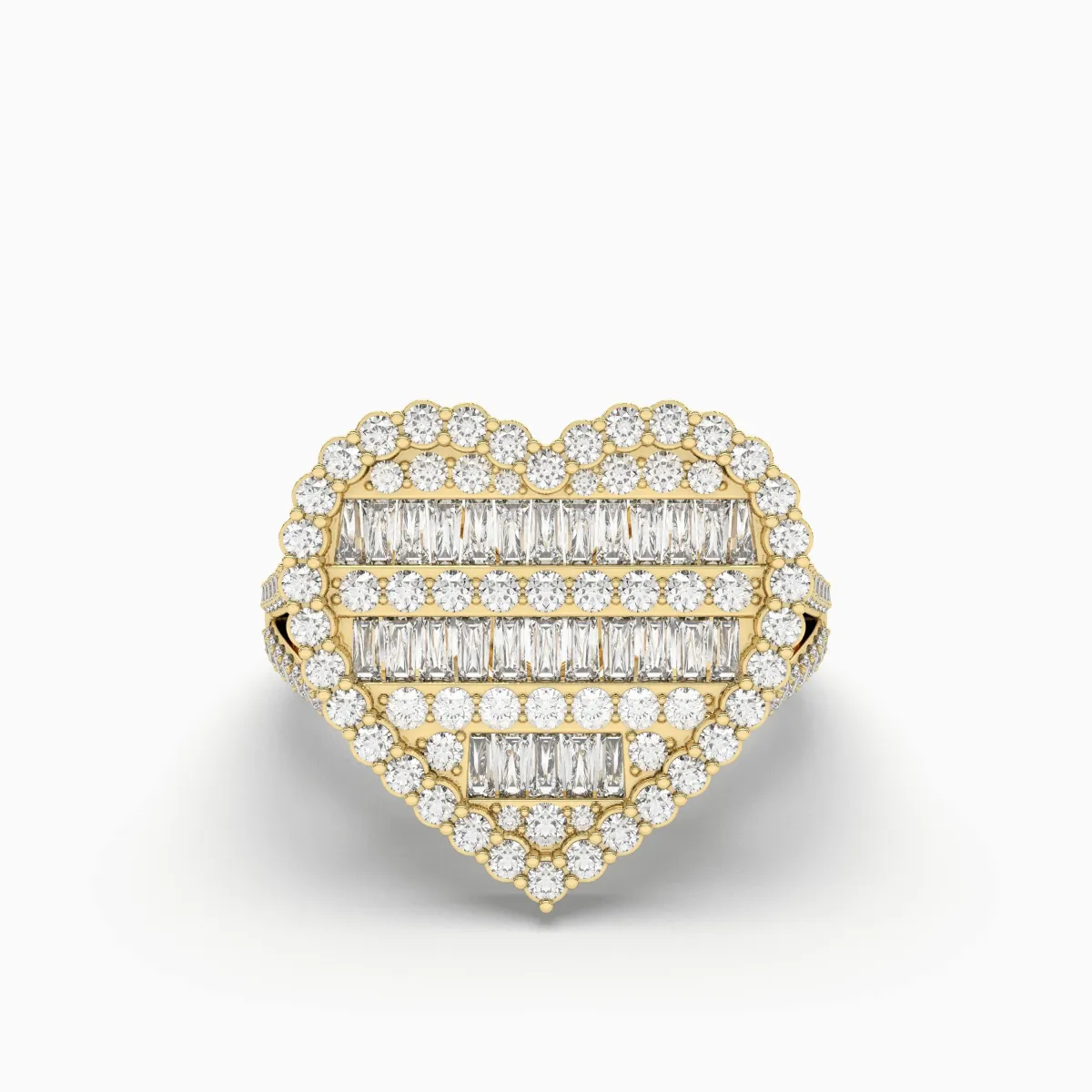 Round And Baguette Natural Diamond Heart Shape Ring