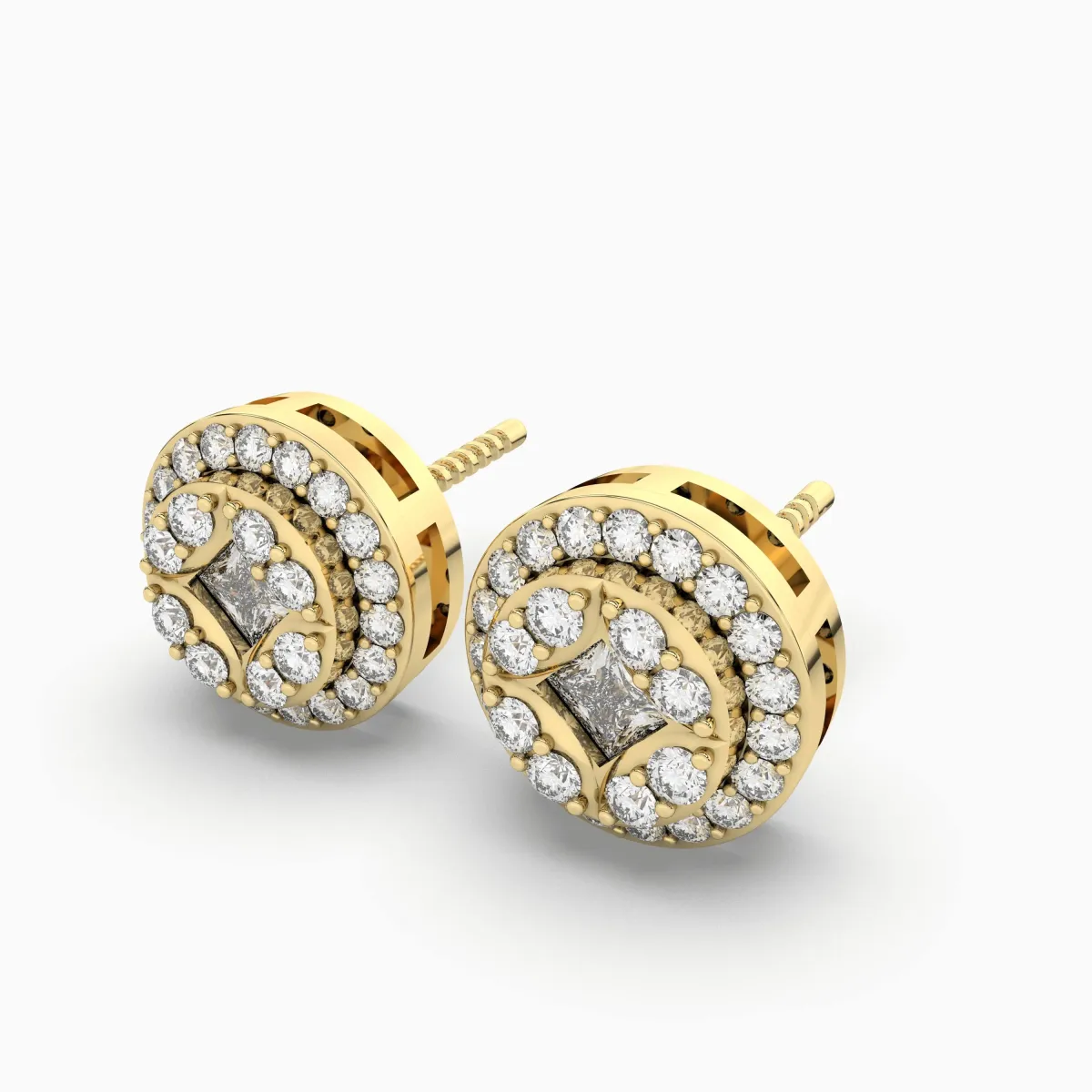 Classic Round Natural Diamond Halo Stud Earrings For Women