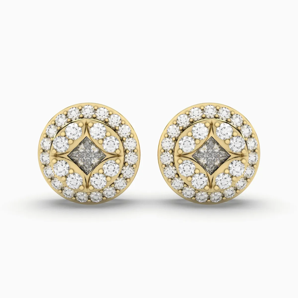 Classic Round Natural Diamond Halo Stud Earrings For Women