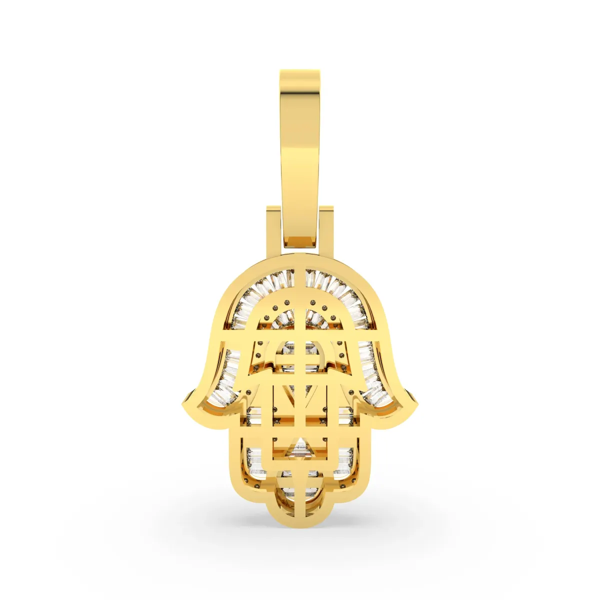 Baguette And Round Natural Diamond Hamsa Hand Pendant