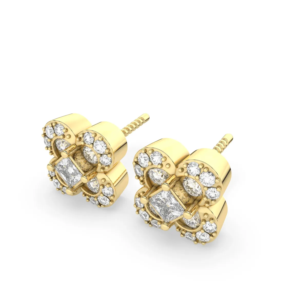 Stunning Clover Stud Halo Natural Diamond Earrings