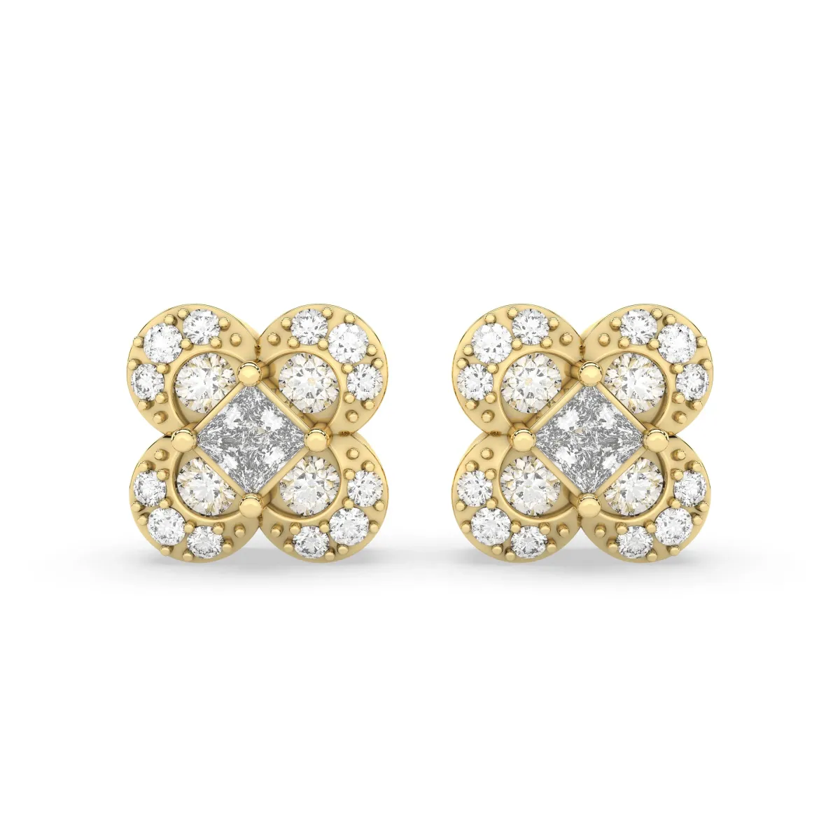 Stunning Clover Stud Halo Natural Diamond Earrings