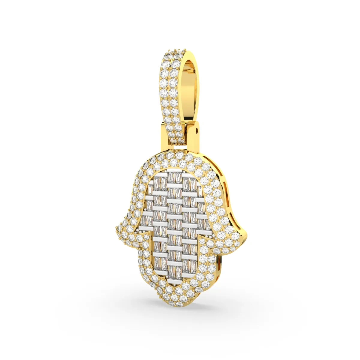 Baguette And Round Natural Diamond Hamsa Hamd Pendant