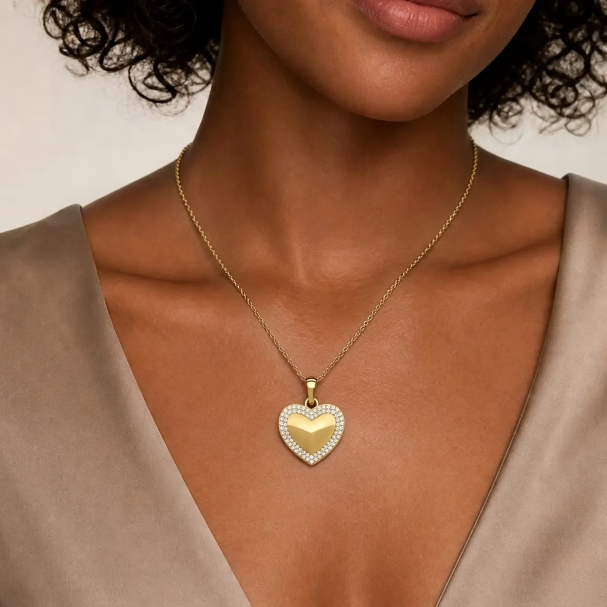 2 Row Natural Diamond Heart 0.44 CT Pendant