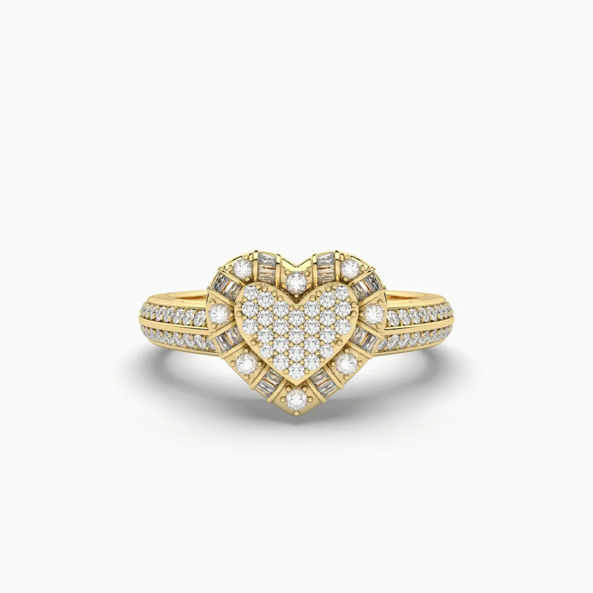Heart Shape Round And Baguette 3.67 CT Natural Diamond Ring