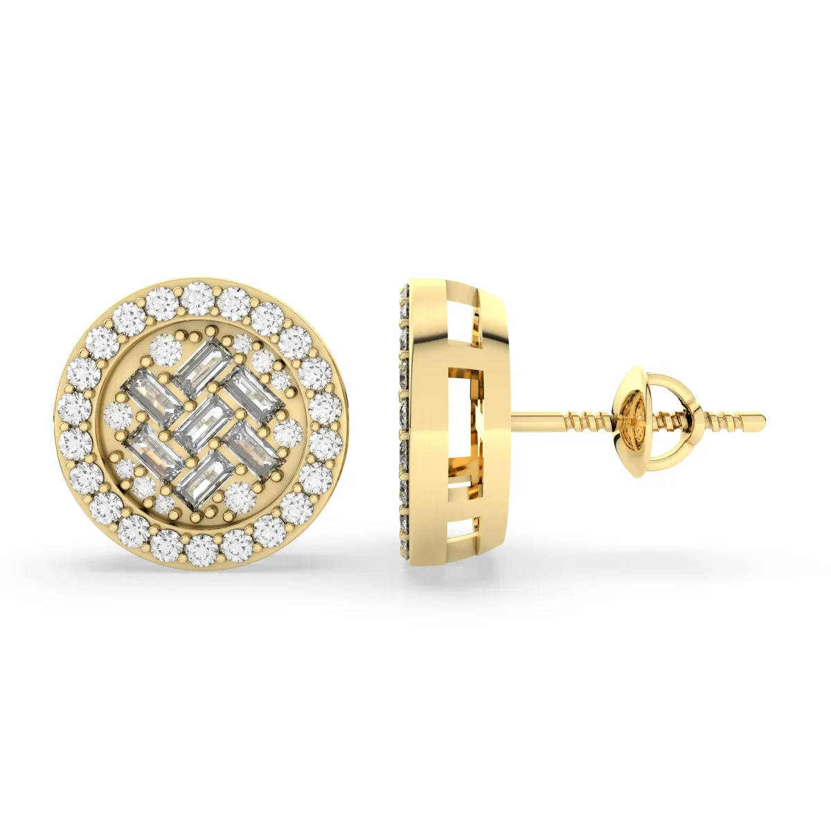 Womens Round Grids Natural Diamond Stud Earring