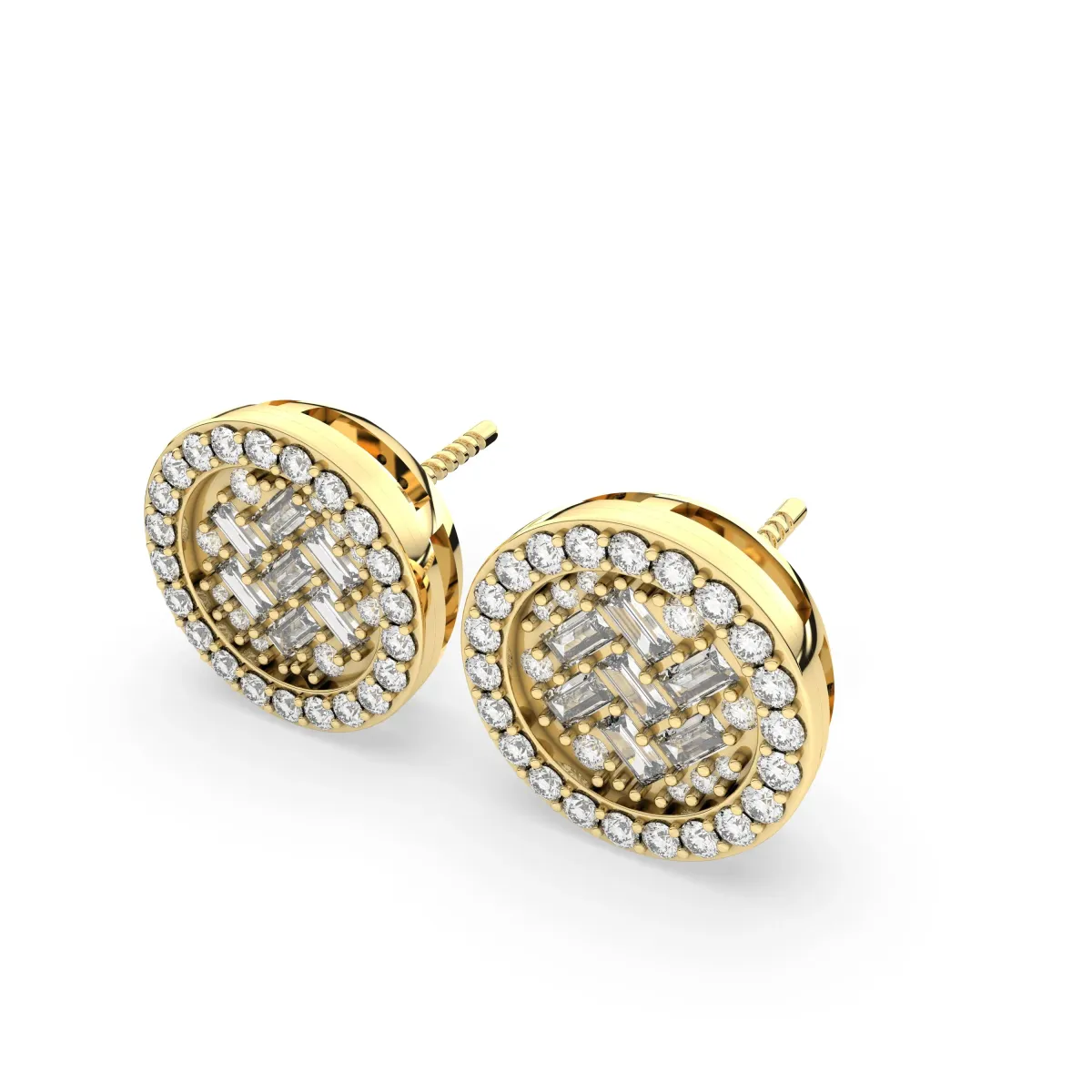 Womens Round Grids Natural Diamond Stud Earring