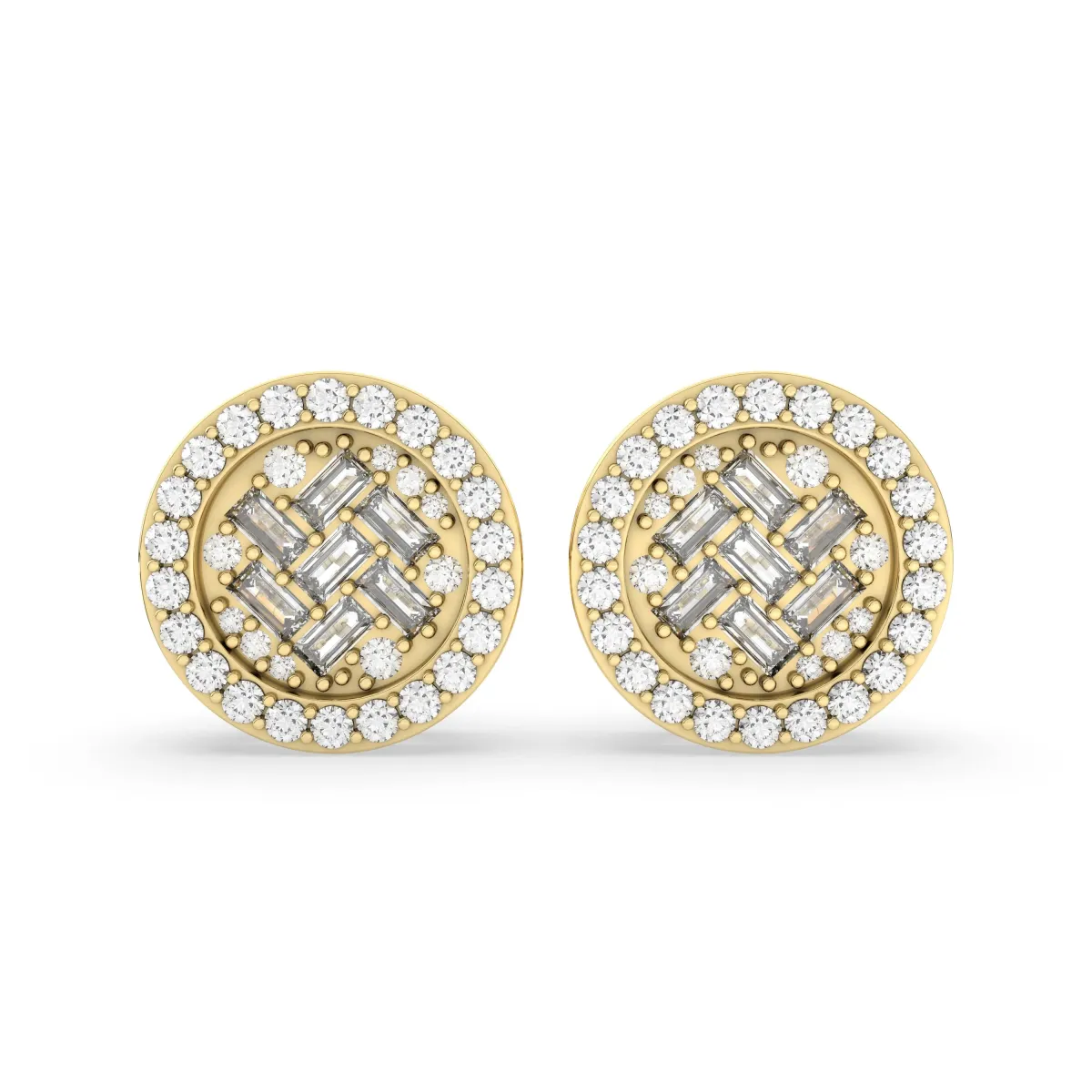 Womens Round Grids Natural Diamond Stud Earring