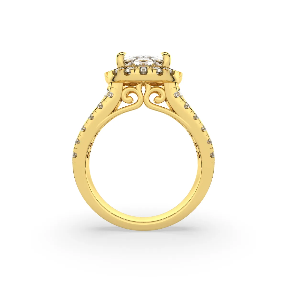 Signature Halo Split Shank Oval-Cut Engagement Ring