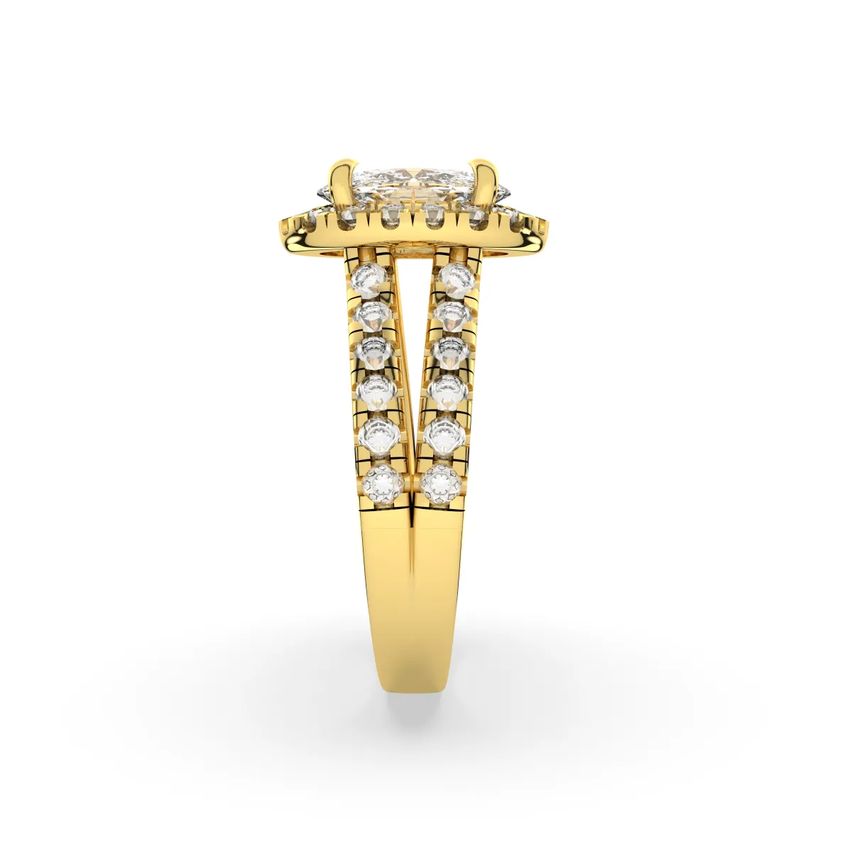 Signature Halo Split Shank Oval-Cut Engagement Ring