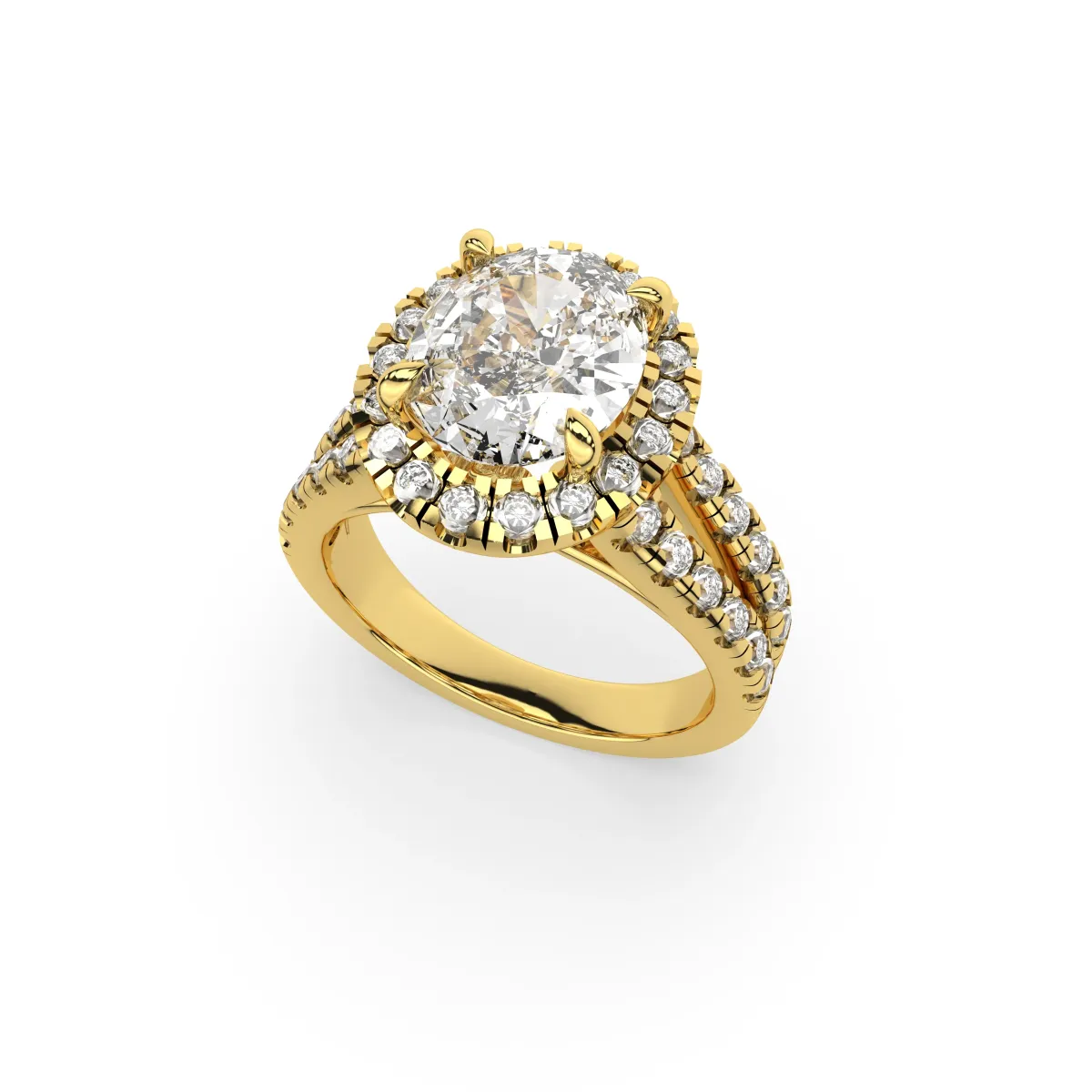 Signature Halo Split Shank Oval-Cut Engagement Ring