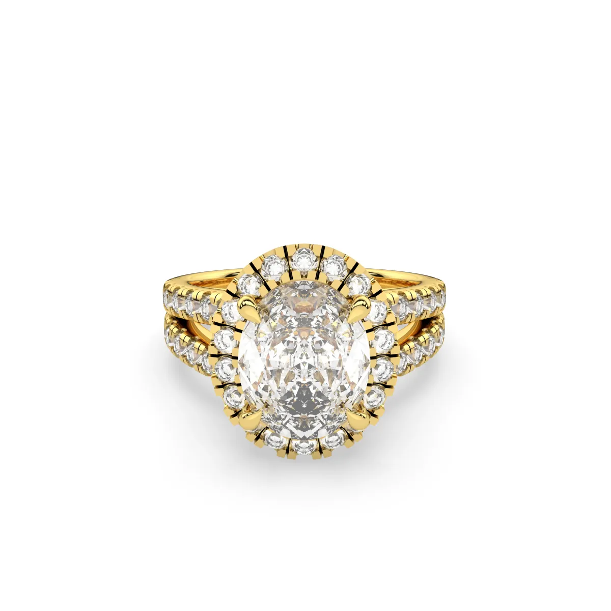Signature Halo Split Shank Oval-Cut Engagement Ring