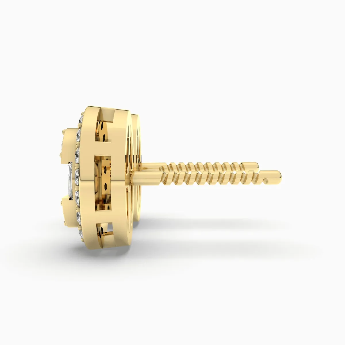 Gold Round Halo Natural Diamond Stud Earring