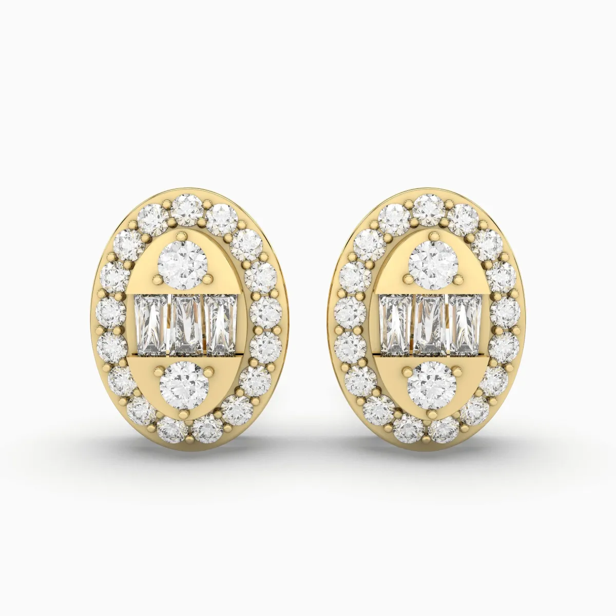 Gold Round Halo Natural Diamond Stud Earring