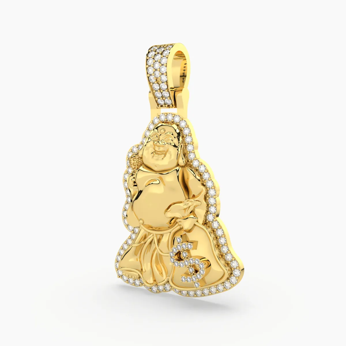 Buddha With Money Bag Natural Diamond Pendant