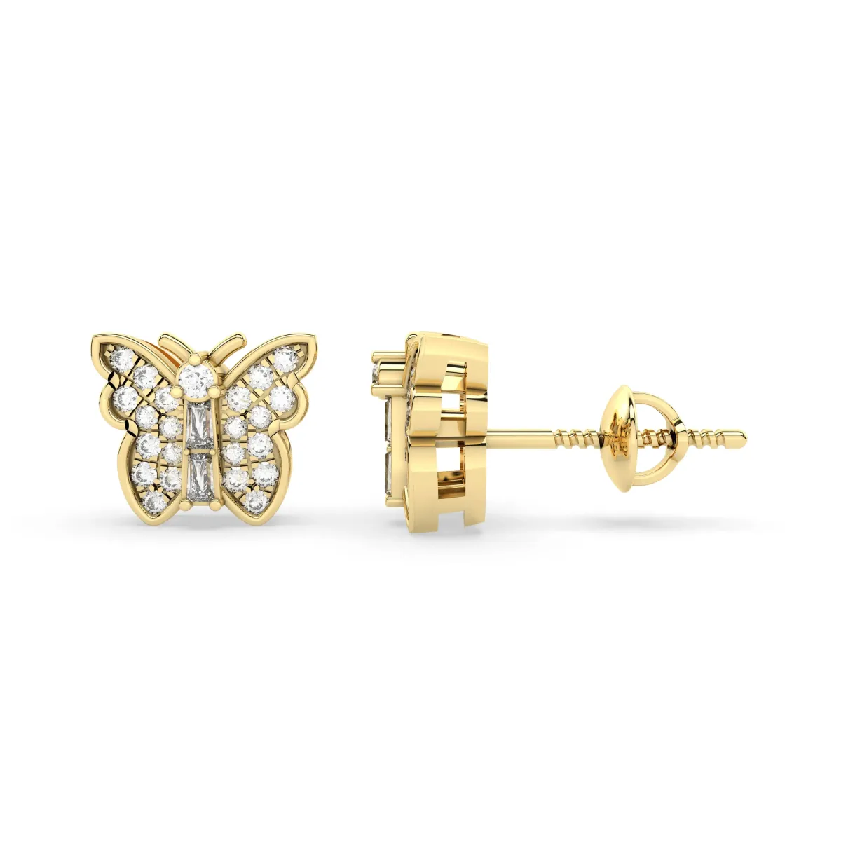 Elegant Natural Diamond Butterfly Stud Earrings