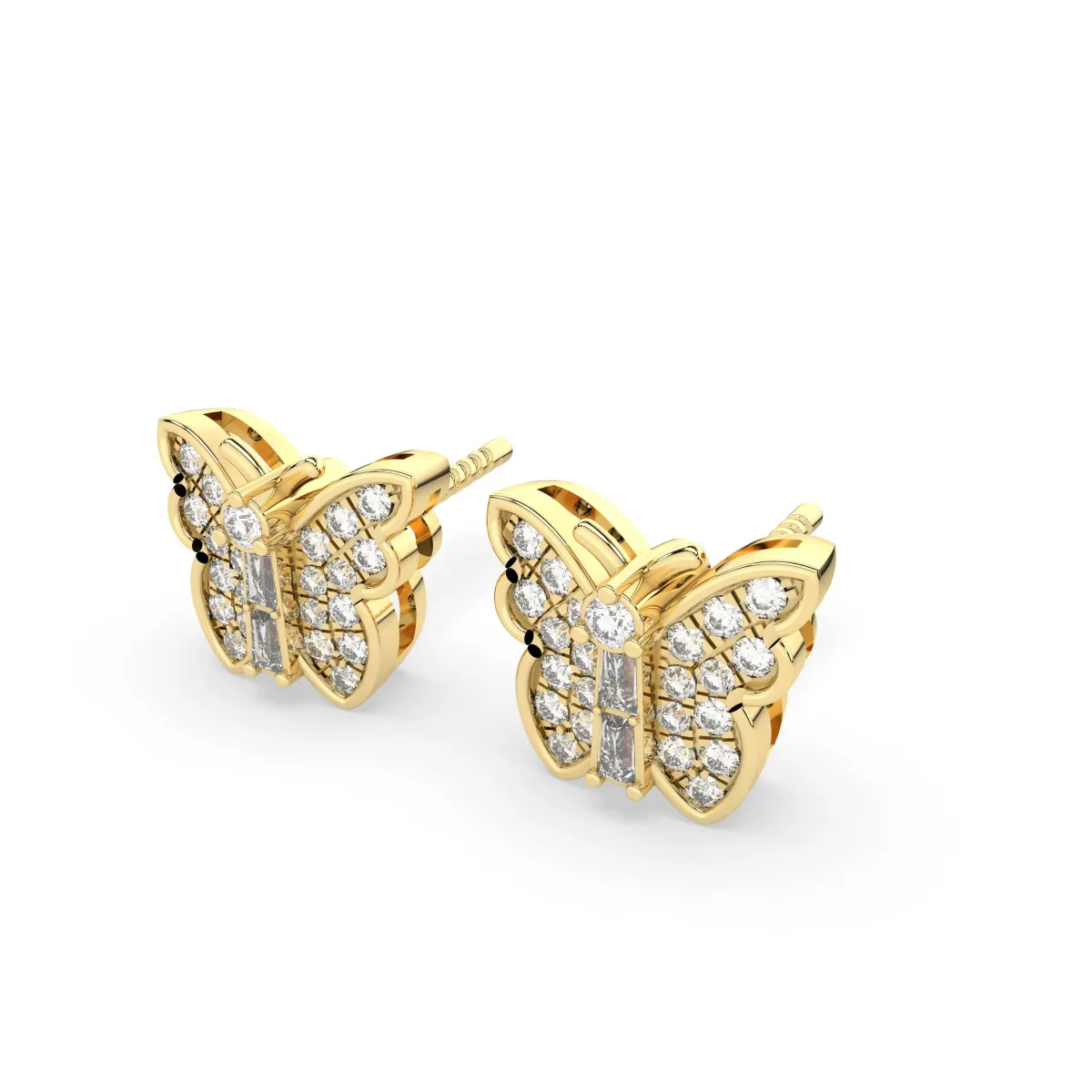 Elegant Natural Diamond Butterfly Stud Earrings