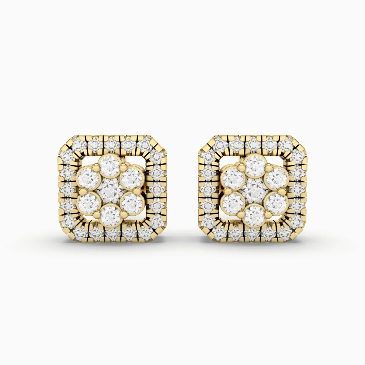 Gold Vintage Inspired Square Natural Diamond Stud Earrings