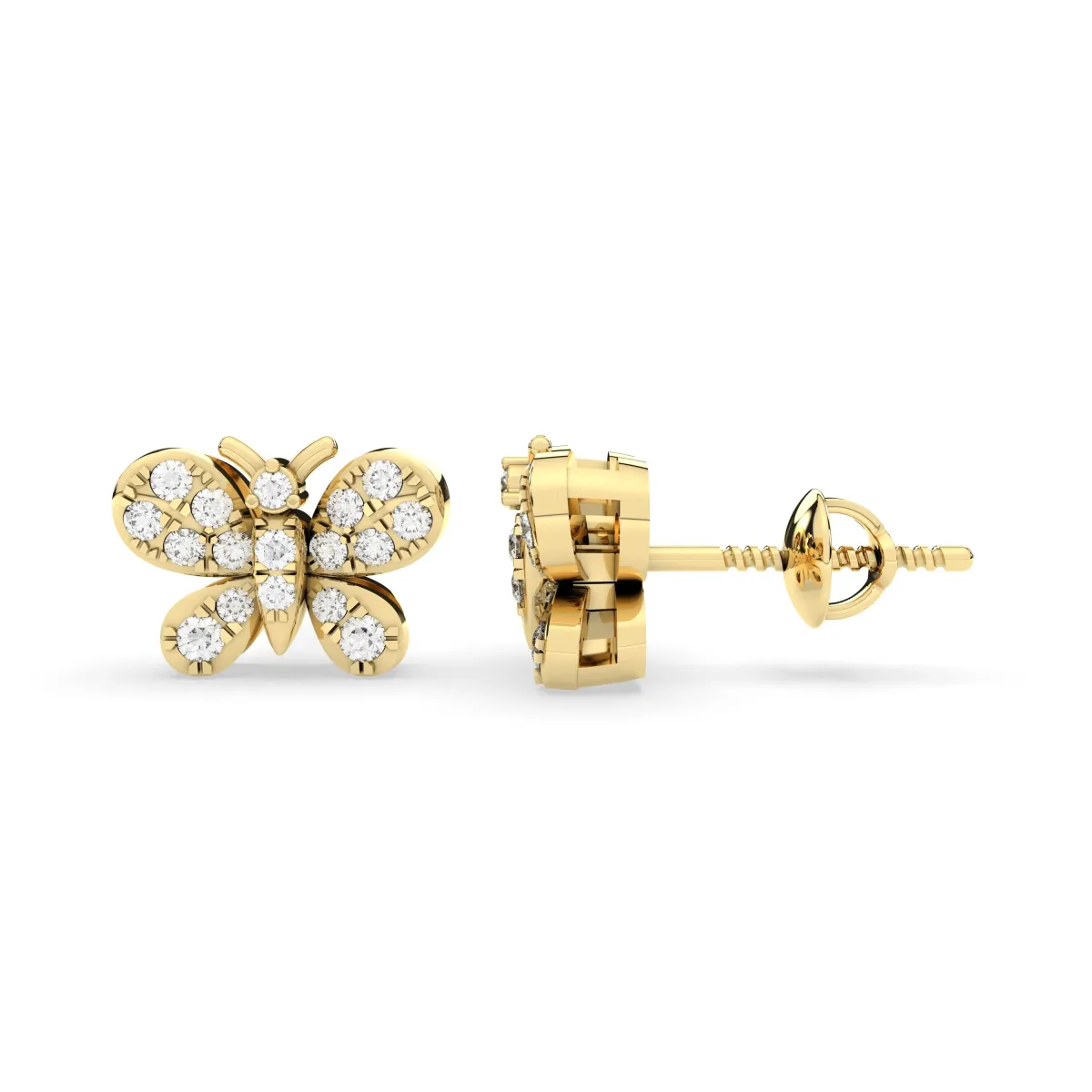 Solid Gold Butterfly Earrings With 0.16 CT.T.W Natural Diamonds