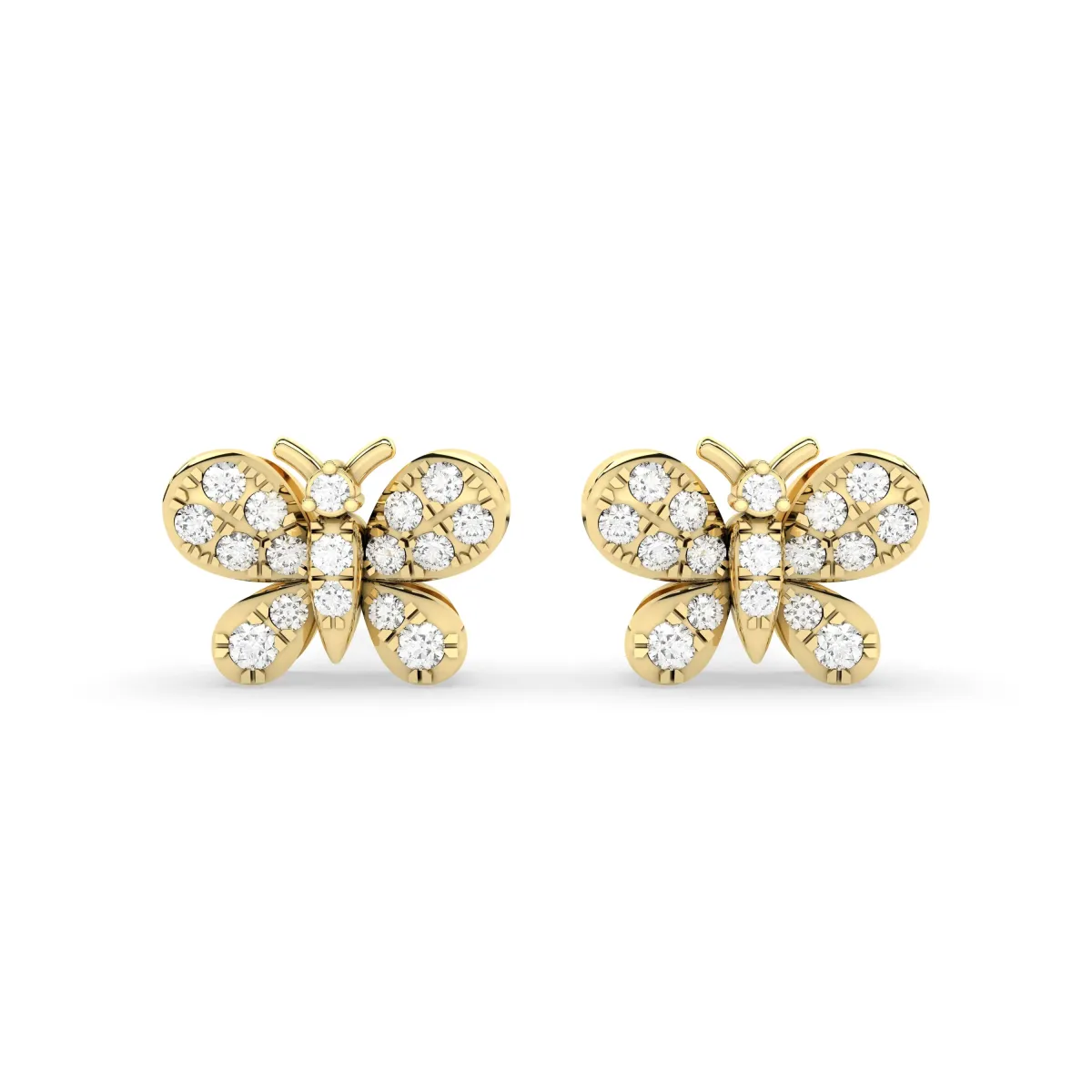 Solid Gold Butterfly Earrings With 0.16 CT.T.W Natural Diamonds