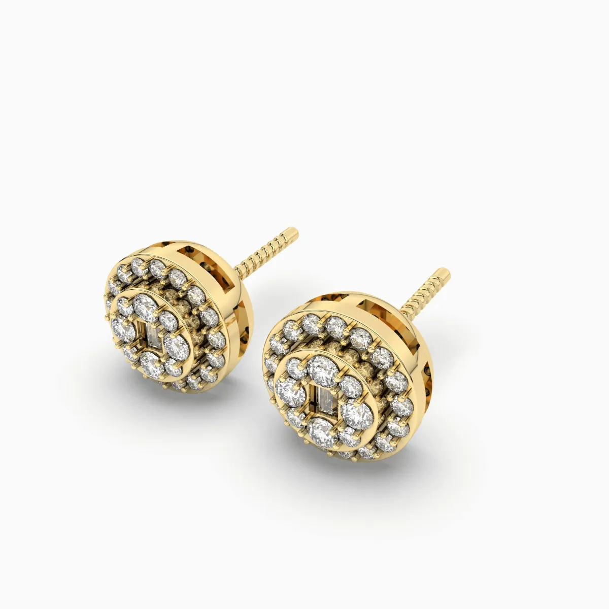 Round And Baguette Natural Diamond Stud Earring