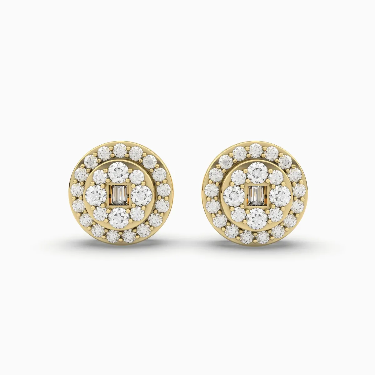 Round And Baguette Natural Diamond Stud Earring