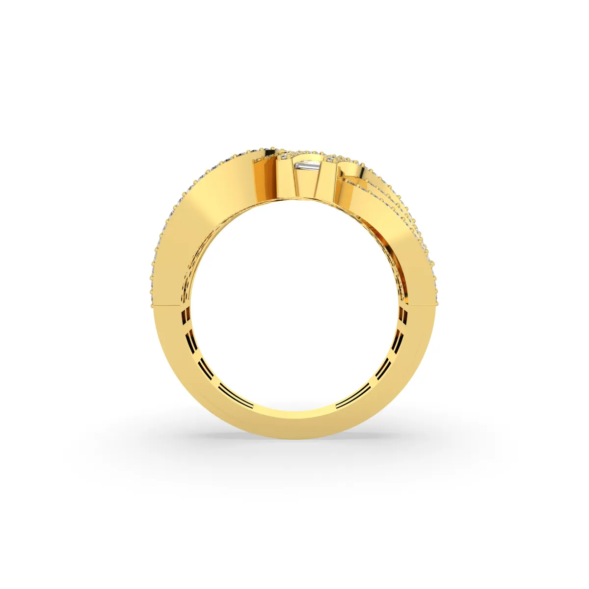 Diamond Baguette And Round Diagonal Multirow Ring