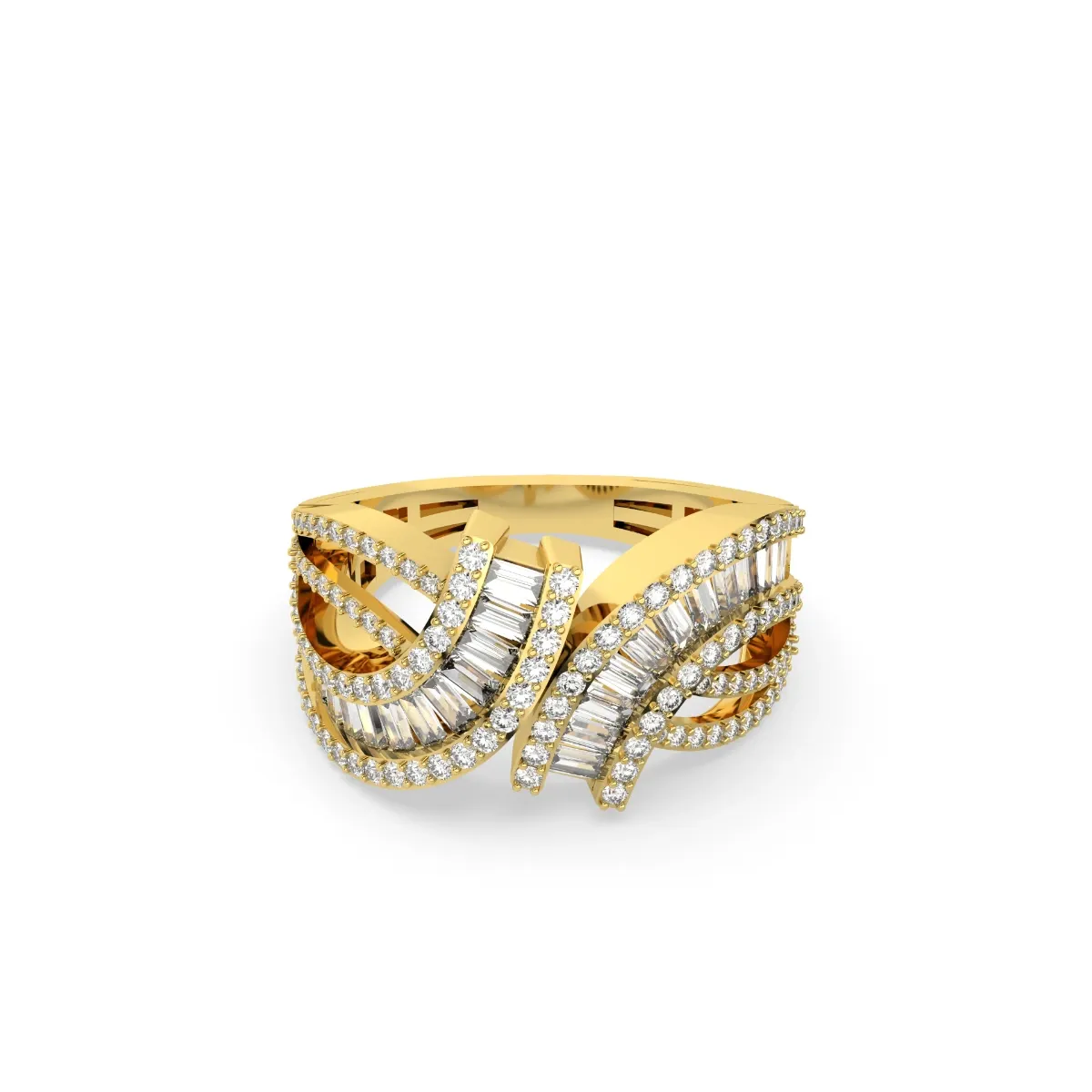 Diamond Baguette And Round Diagonal Multirow Ring