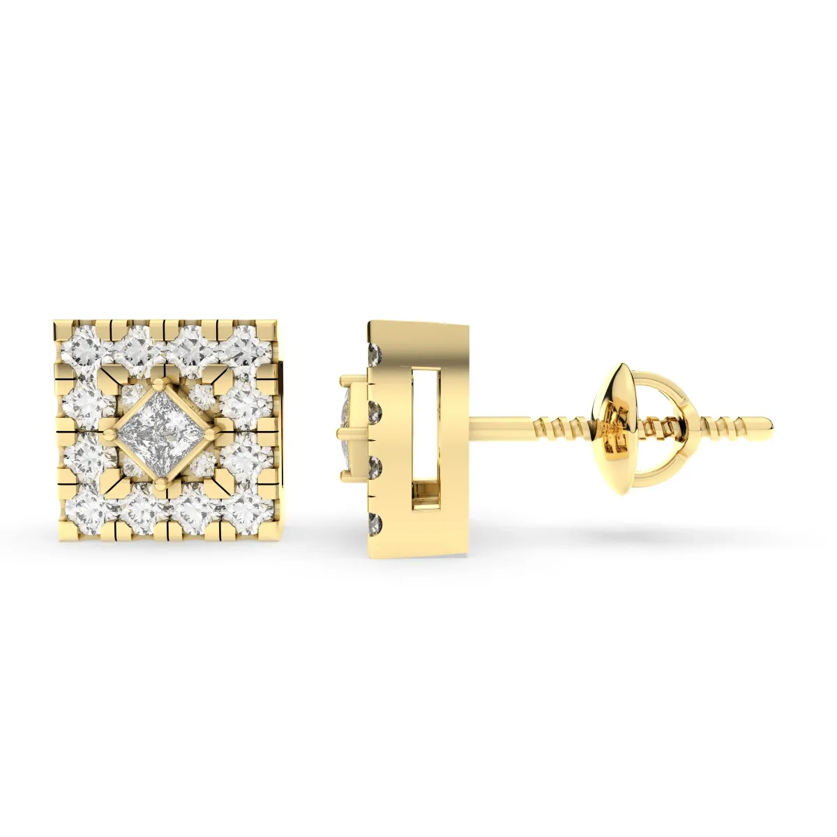 Square Halo 0.54 CT.T.W Natural Diamond Stud Earrings For Women