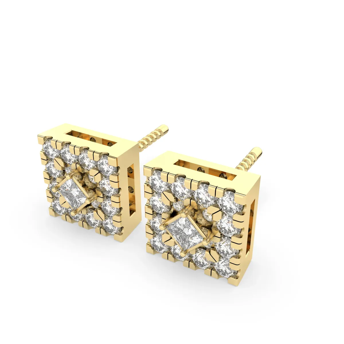 Square Halo 0.54 CT.T.W Natural Diamond Stud Earrings For Women