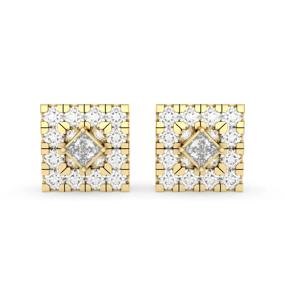 Square Halo 0.54 CT.T.W Natural Diamond Stud Earrings For Women