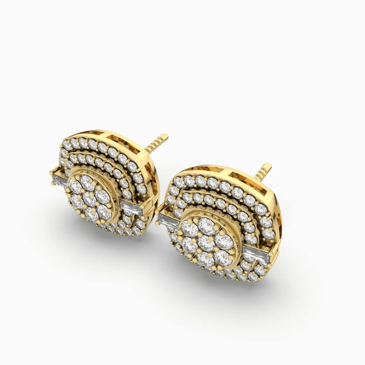 Cushion Frame Halo Cluster Stud Earrings
