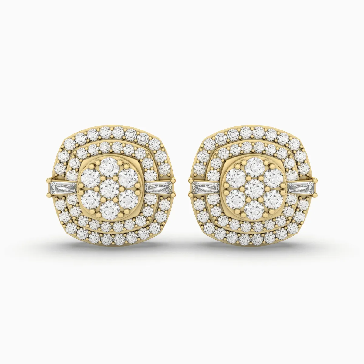 Cushion Frame Halo Cluster Stud Earrings