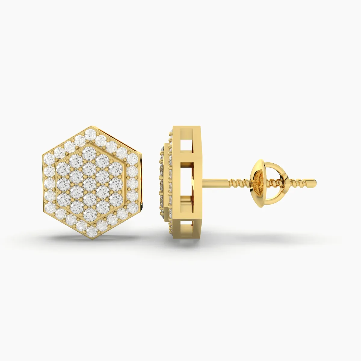 Hexagon-Cut Micro-Pave Stud Earrings With Natural Diamonds