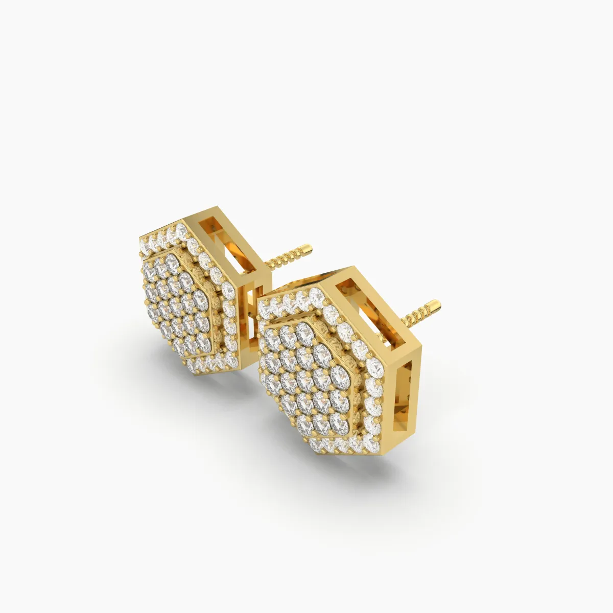 Hexagon-Cut Micro-Pave Stud Earrings With Natural Diamonds