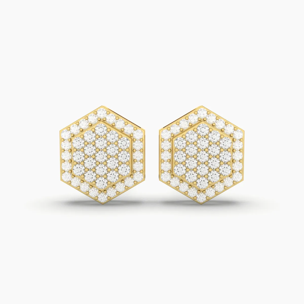 Hexagon-Cut Micro-Pave Stud Earrings With Natural Diamonds