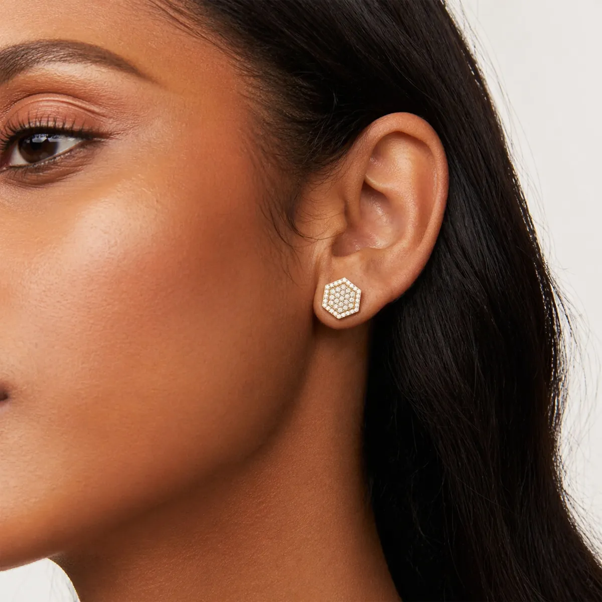 Hexagon-Cut Micro-Pave Stud Earrings With Natural Diamonds