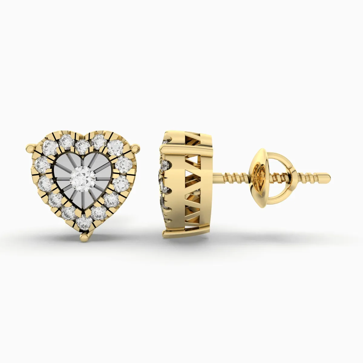 Womens Glittering Heart Natural Diamond Stud Earring