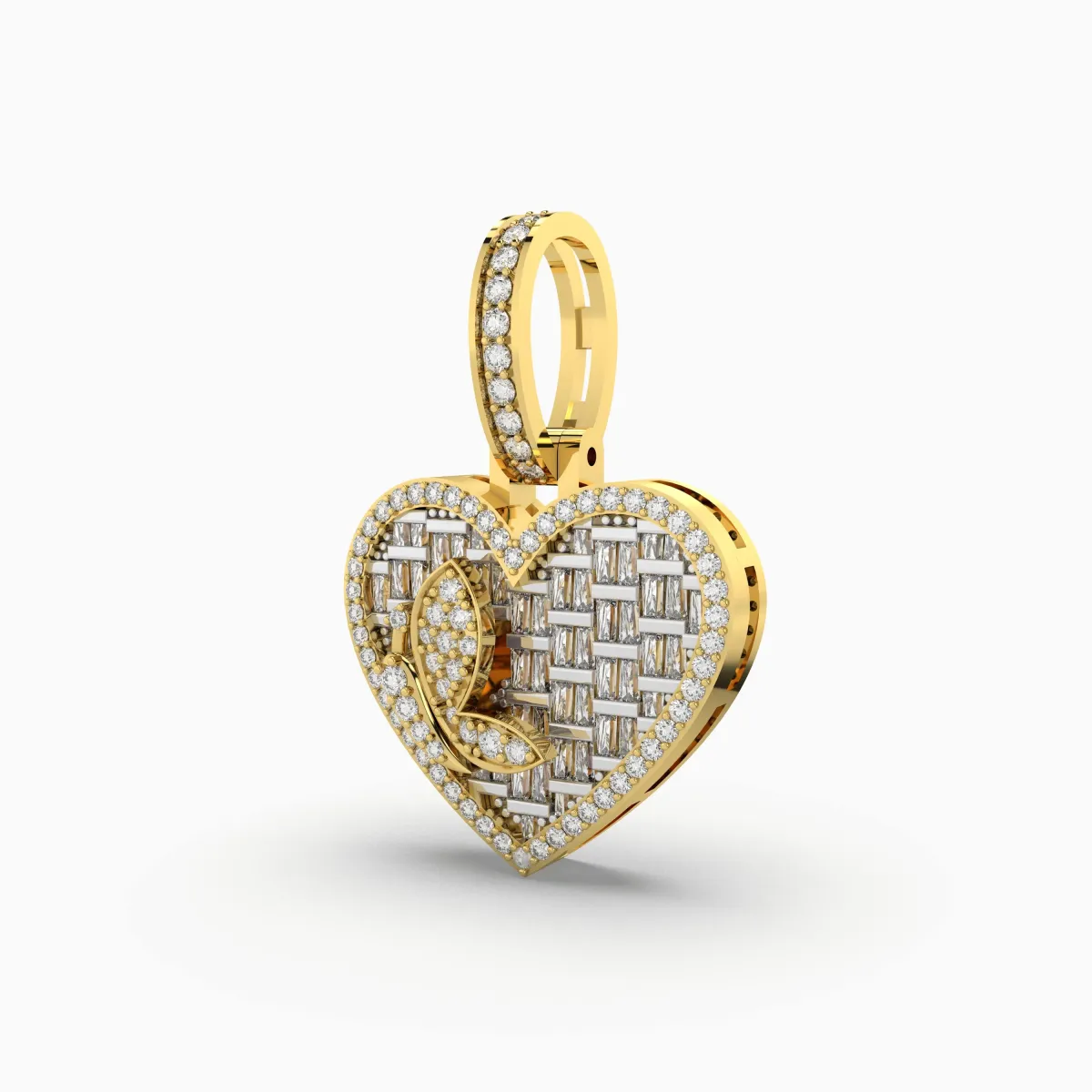 Baguette And Round Natural Diamond Heart Pendant